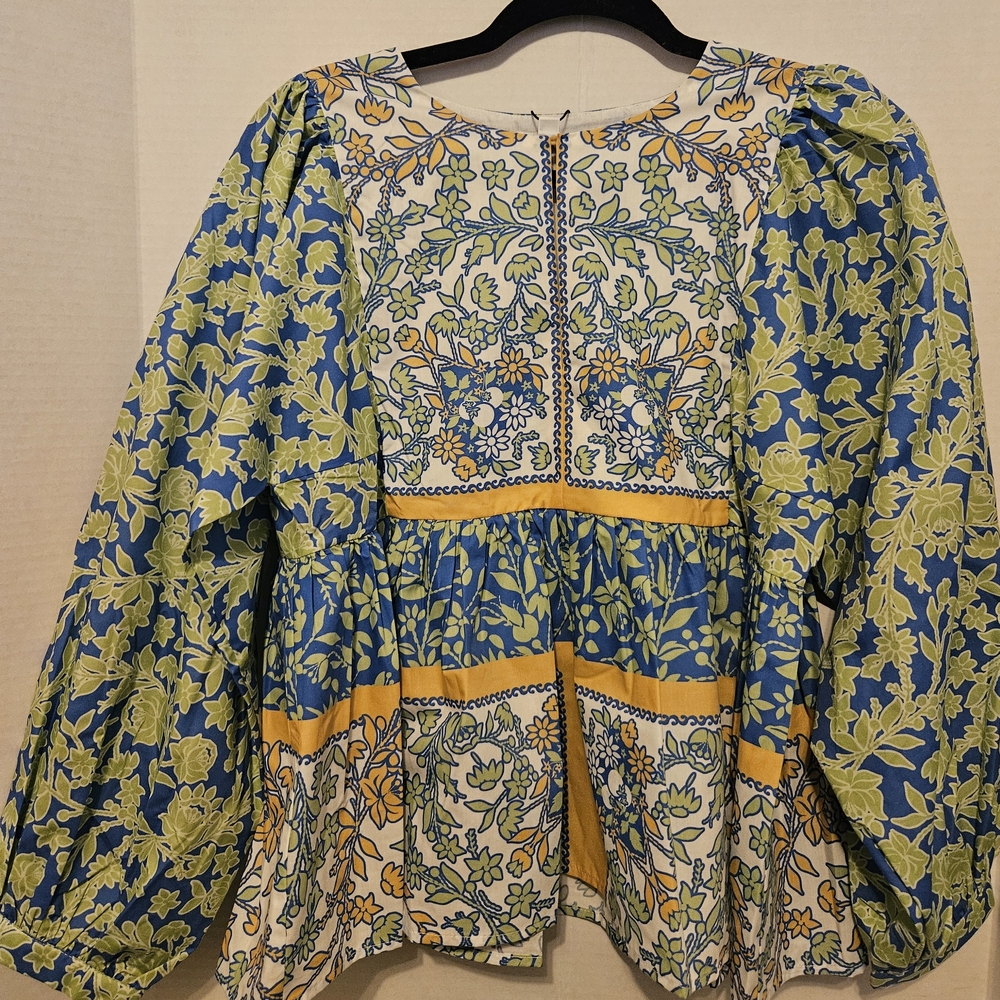Current Air Blue and Yellow Boho Coastal Blouse